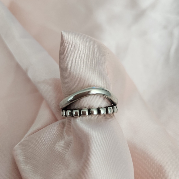 925 Silver Irregular Two Row Resizable Ring 💖 - Picture 4 of 9